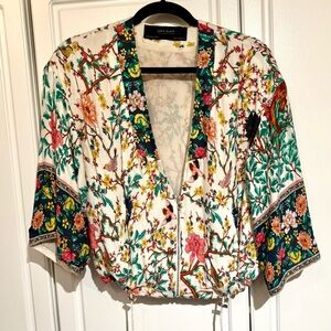 Zara Front Zip Floral Kimono Top XS